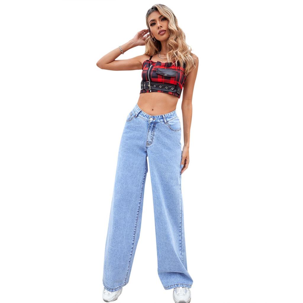 European & American Fashion High Waist Wide-Leg Straight Denim Trousers for Women - Trendy & Versatile