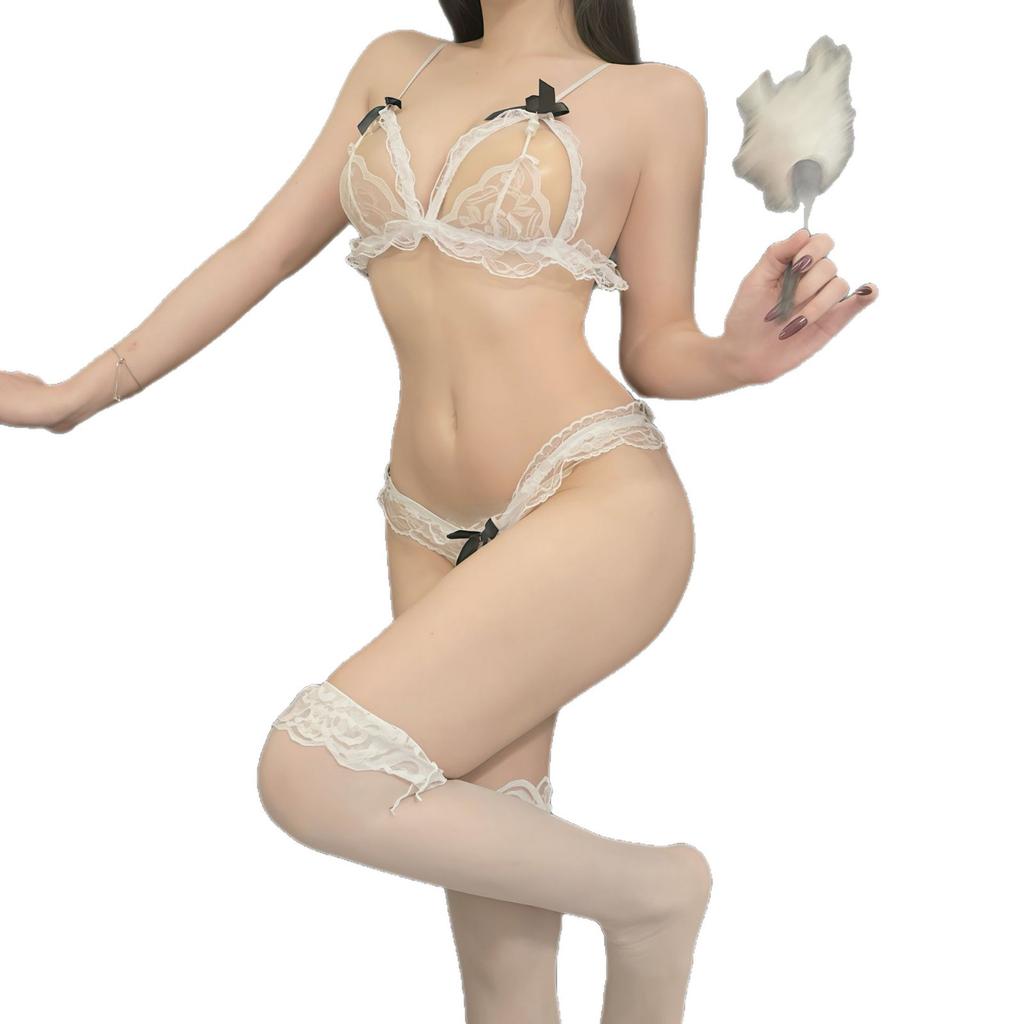 Sexy lingerie bikini three-point women's pearl thong bra passion free suit fun lingerie