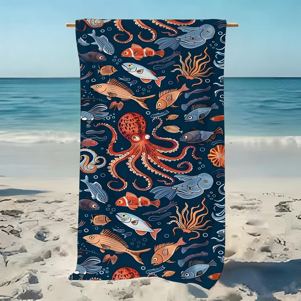 Kawaii Cartoon marine life pattern Towel ultra-fine fiber quick drying absorbent bath towel, outdoor swimming sports towel