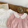 Baby Girl Solid Long Sleeve Romper with Peter Pan Collar for Spring Autumn