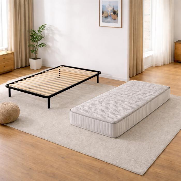 Matelas 80x190 + Sommier Démonté + pieds Offerts Mousse Poli Lattex Indéformable - 23 cm - Face Hiver Pure Laine Merinos - Soutien