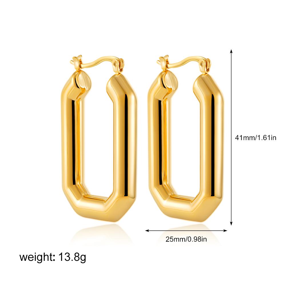Minimalist Stainless Steel Geometric Chunky Hoop Earrings for Women Gold Plated Square U-shape Ear Buckle Fashion Zircon