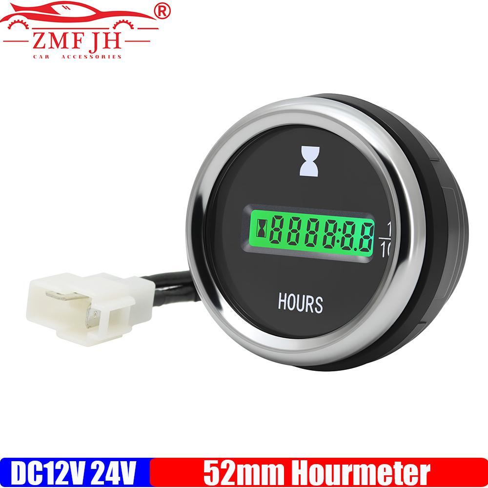 ZMFJH Universal 2 52mm Hourmeter Green LED Display Digital HourMeter Clock Gauge Marine Boat Car Truck Petrol Engine DC12V24V hourmeter