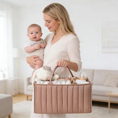 Floral Quilted Diaper Bag Fabric Storage Basket Floral Baby Diaper Caddy with Handles And Removable Dividers for Nursery Car Bedroom Storage