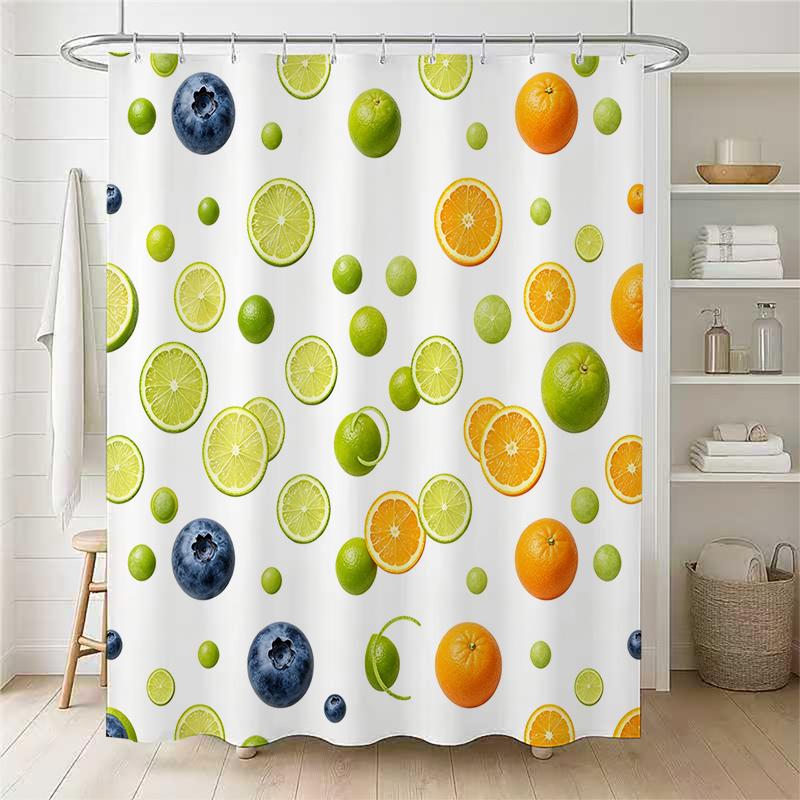 1pc Simple Fruits Shower Curtain with Metal Grommets, Polyester Bath Curtain Widow Curtain Bathroom Decor & Accessories
