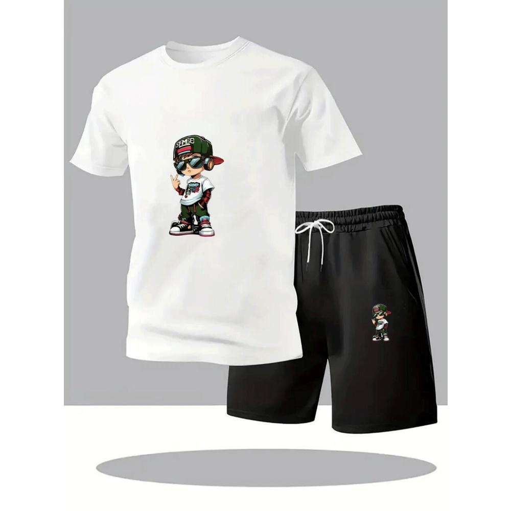 Hot Sale Summer Men's Short Sleeve T-Shirt + Shorts Set Breathable Quick Dry Casual Sports Suit Round Neck Fitness Home Outdoor