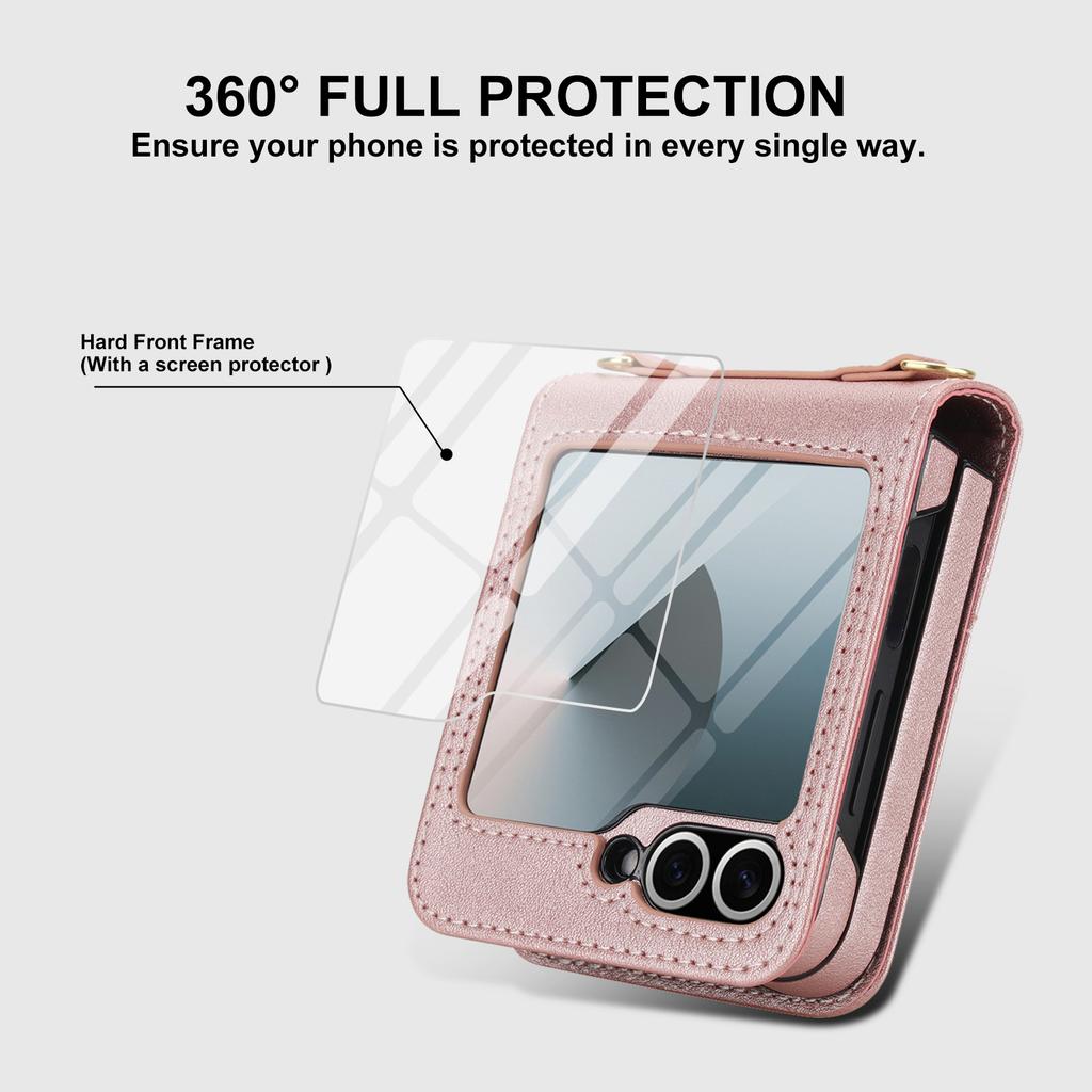 Crossbody Cards Solt Wallet Leather Phone Case For Samsung Galaxy Z Flip 7 6 5 4 3 Stand Tempered Glass Screen Protector Cover