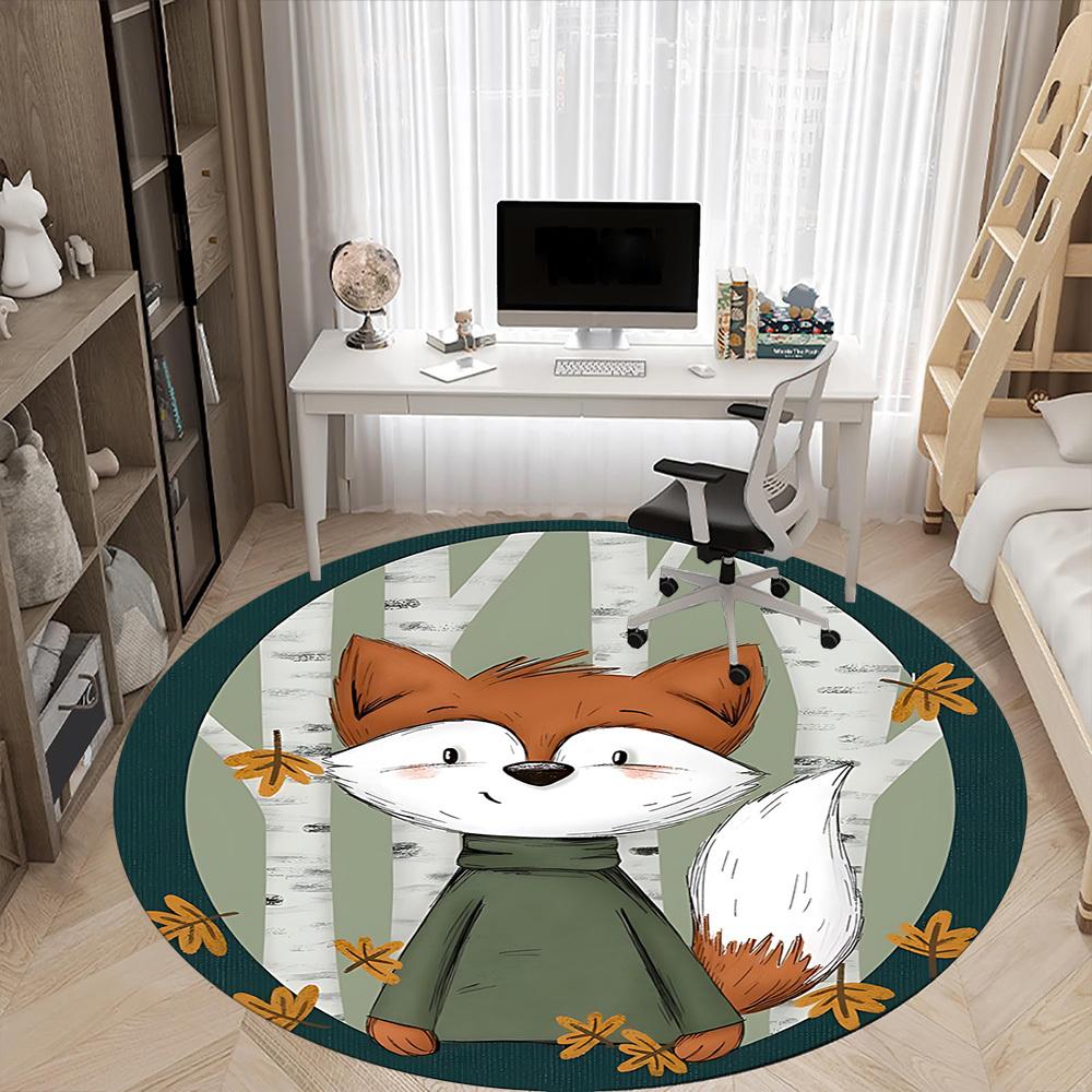1pc Fox Autumn Office Round Area Rug, Indoor Mat Suitable For Office, Under Office Chairs Bedroom Living Room Home Decor, Room Deco