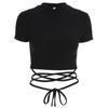 Sommer Dame Svarte Korte T-skjorter Sexy Crop Topper Kortermet Bandasje T-skjorter Dameskjorter