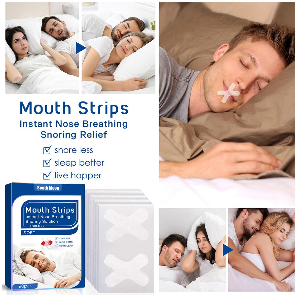 South Moon 60PCS Anti Snoring Strips For Adults Night Mouth Strips Instant Nasal Breathing Aid