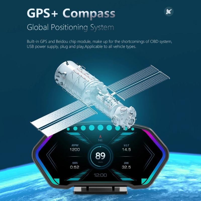 P3 Car Head Up Display Speed Clock Windshield Projector Overspeed Speedometer Alarm Fatigue Driving Reminder Slope Meter