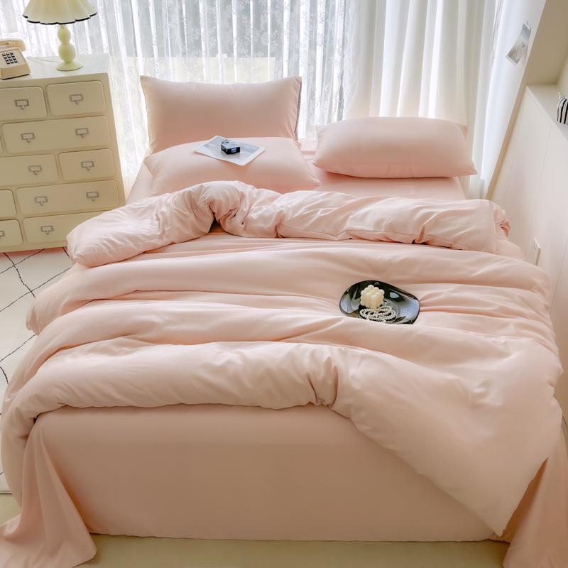 3/4pcs Summer Cool Silk Quilt Set for Bedroom Apartment Solid Color Fashion (1pc Quilt Cover +1pc Bed Sheet +1/2pcs Pillowcase)