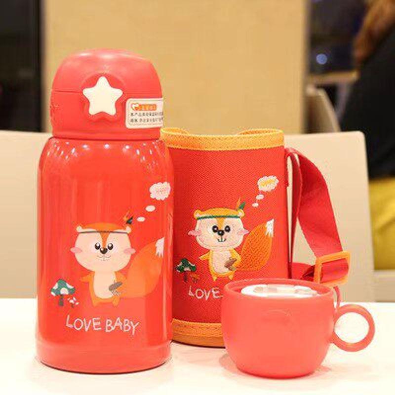 

Large-Capacity Thermos Cup, Children s Water Cup with Straw, Dual-Purpose Double-Lid Cup, Cute Baby Kindergarten Student Water Bottle Red Squirrel 500ml with Cup Cover