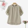 ZANZEA Women Casual Round Neck Loose Splice Short Sleeve Blouse