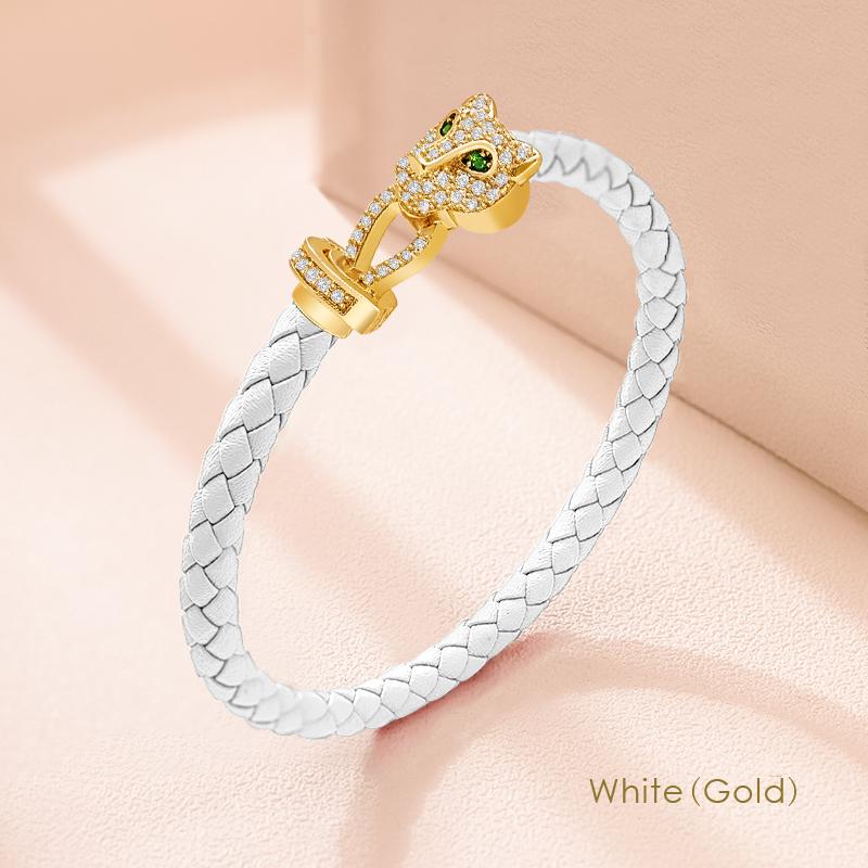MOONLIGHT Classic Design Exquisite Cheetah Zircon Bracelet for Women Braided Leather Bracelet Quality Banquet Couples Gift