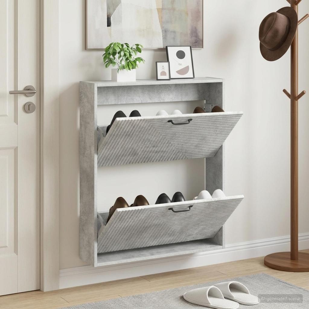 Wall Mounted Shoe Cabinet HAARLEM 71 X 17 X 86 Cm Concrete Grey