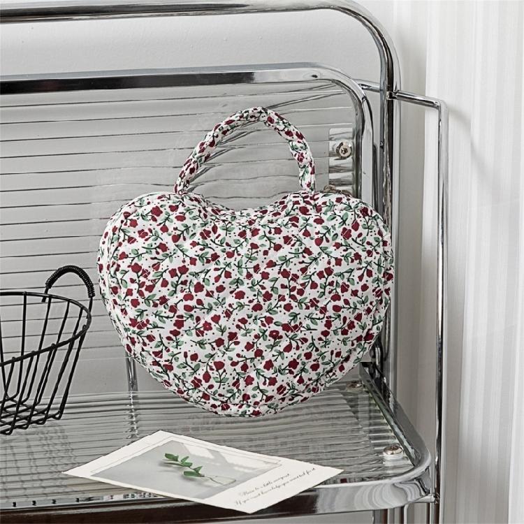 Florals Heart Makeup Organizers Quilted Water Resistant Cosmetic Bag for Travel Portable Toiletry Storage Women Use