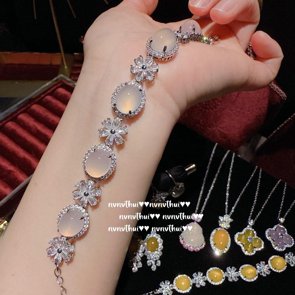 Schmuck Aurora Brasilianischer Eiklar-Chalcedon Blume Gott Edelstein Armband, Neuer Chinesischer Stil, Hühnöl-Chalcedon Halsketten-Set