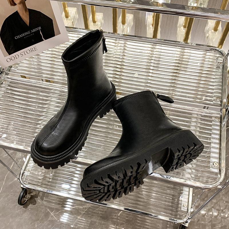 

Skinny boots 2025 new autumn and winter velvet thin velvet thick-soled small fried street Martin boots women s British style large size 35