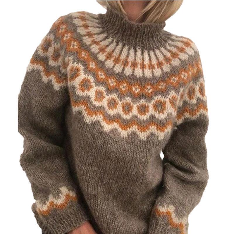 Maglione in maglia stampato a collo alto da donna - Collezione Invernale Europea e Americana
