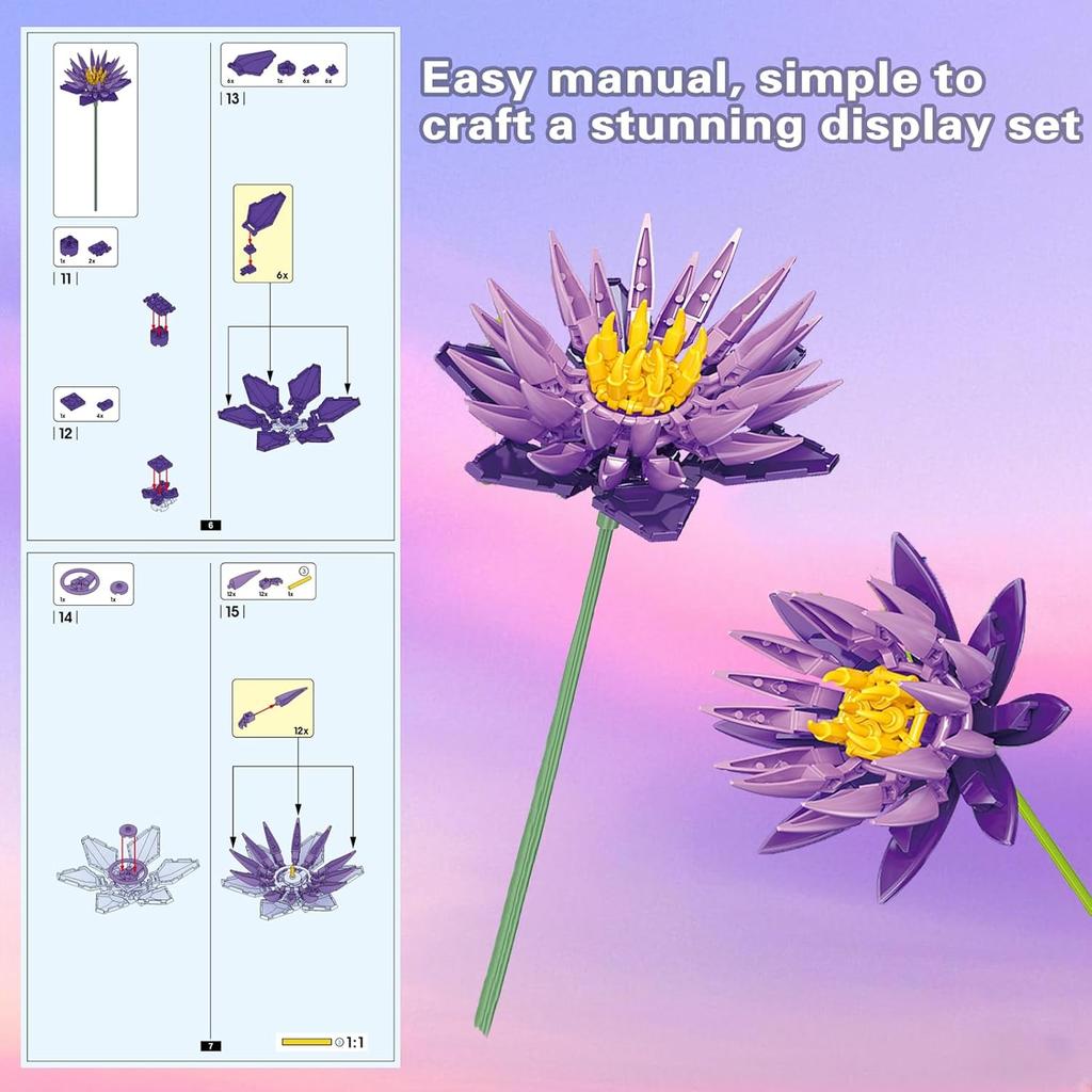 Pink Flower Bouquet Building Sets for Adults Women, Compatible with Botanical Collection, 13 Flowers, Unique Home Decor Gifts for Valentine‘s Day,