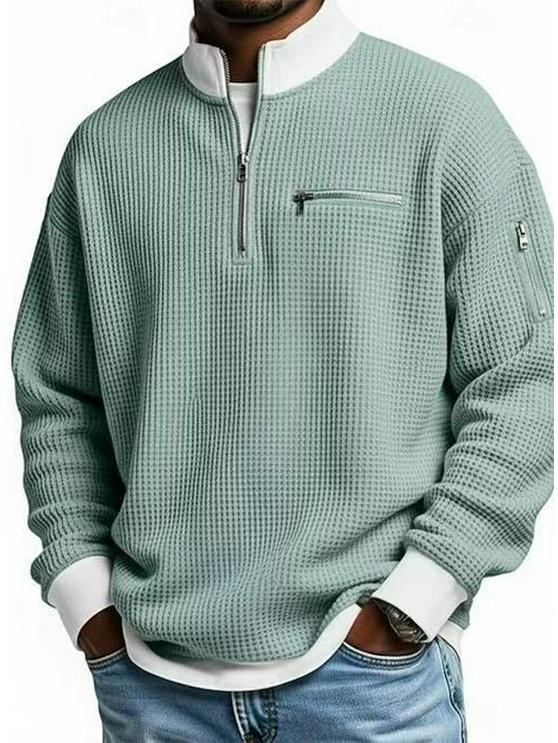 Men's American Style European Trend Waffle Knit Zipper Hoodie, Long Sleeve, Fashion Casual, 2025.