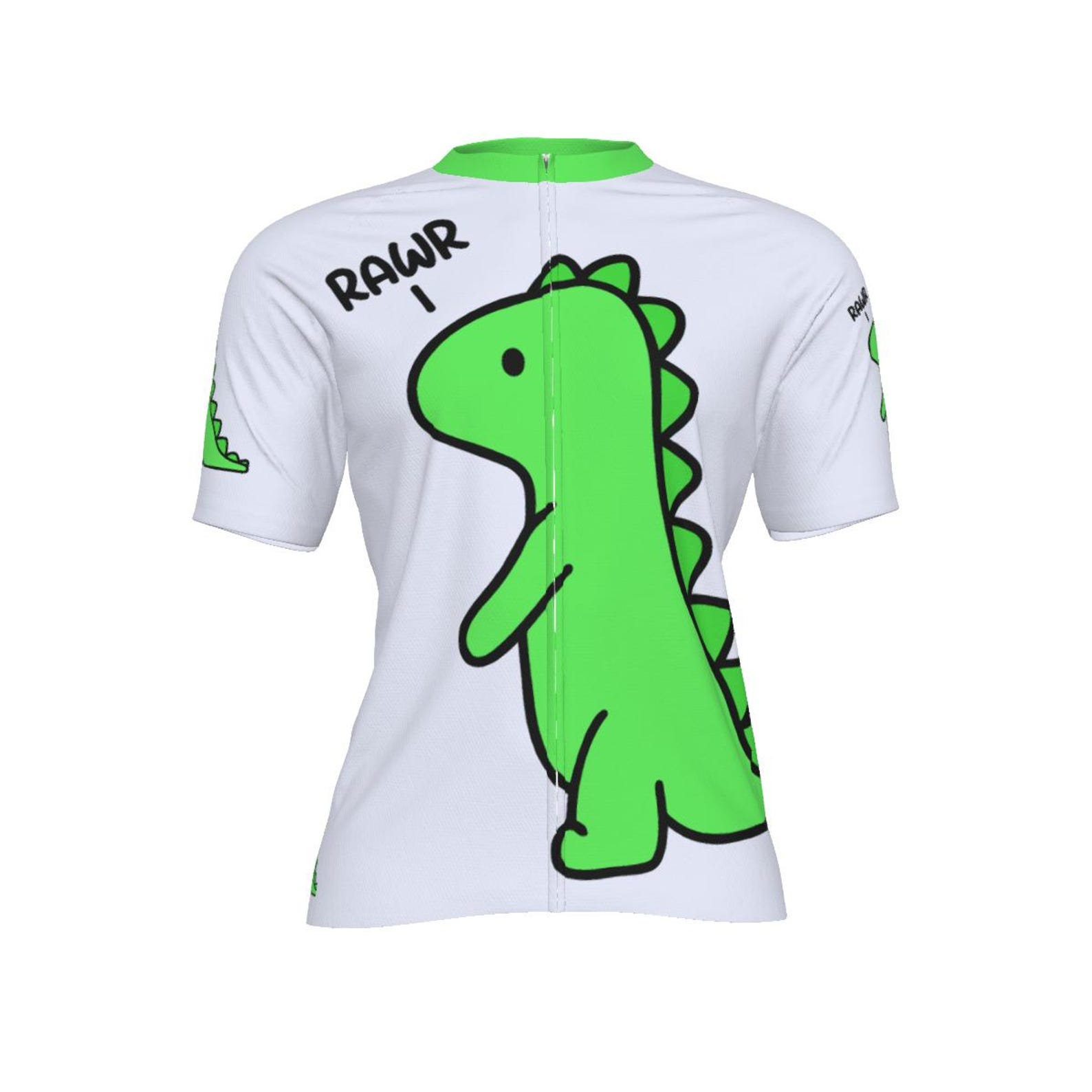 Dinosaur Cycling Jersey: Men s Fitted Bike Shirt, Green Dino MTB Top M