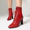Women Boots Square Toe Lace Up Floral Lace Block Heels Ankle Boots For Women Trendy Botas Invierno Mujer Botines Para Mujeres