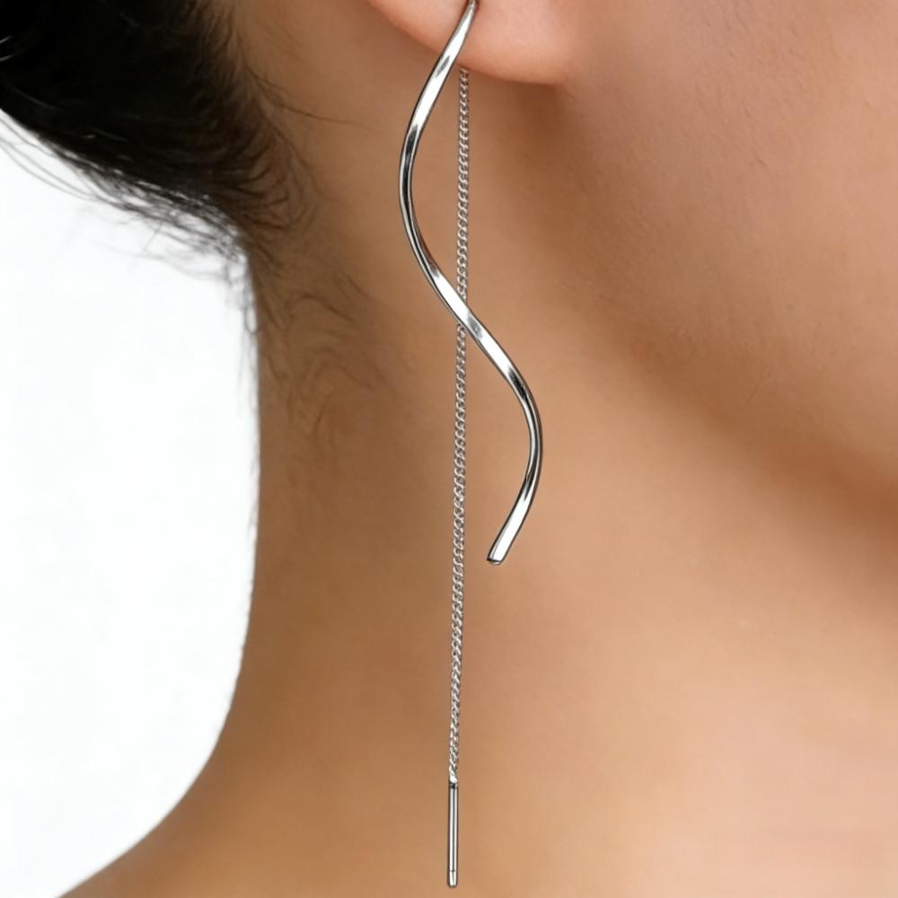 2 ks/1 sada - Jednoduché vlnité dlouhé náušnice na háček pro ženy, Trendy spirálové splývavé náušnice šperky pro ženy závěsy na uši