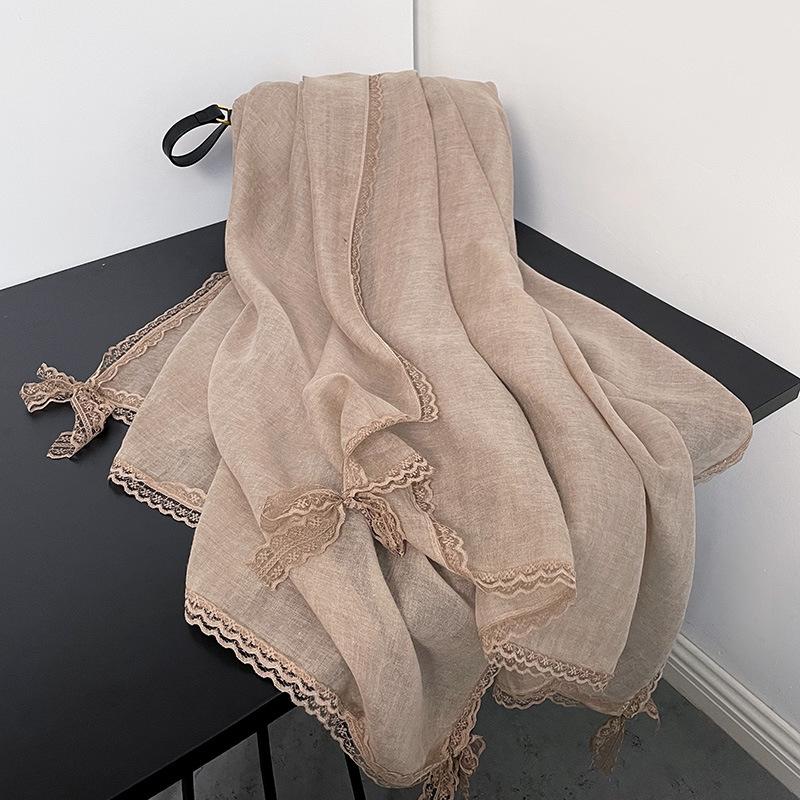 Eșarfă Subțire de Modă High-end Nouă de Primăvară și Vară Design Trendy Nișă Eșarfă cu Fundă din Dantelă