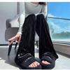 Spring and Autumn Hot Diamond Velvet Casual Pants Black High Waist Drawstring Loose Straight Pants Meteor Shower Diamond Lazy Mopping Pants