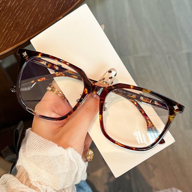 

Luo Xin glasses frame male and female large frame black frame transparent polygon retro plain face wide face myopia flat light