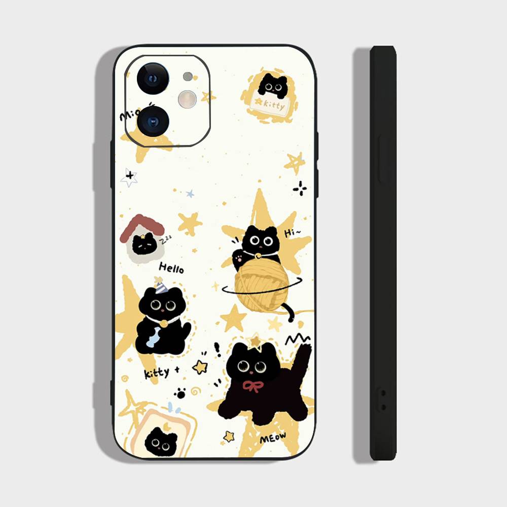 Cute Little Cat Phone Case For IPhone 17 Air 16 15 14 13 Pro Max 11 12 Black Silicone Cover
