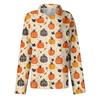 Women's Long Sleeve Button Down Shirt Casual Regular Fit Collared Top with Halloween Pumpkin Print Pattern for Seasonal Wear