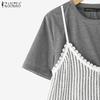 ZANZEA Womens Casual Patchwork Lace Crochet Summer Short Sleeve T-shirts