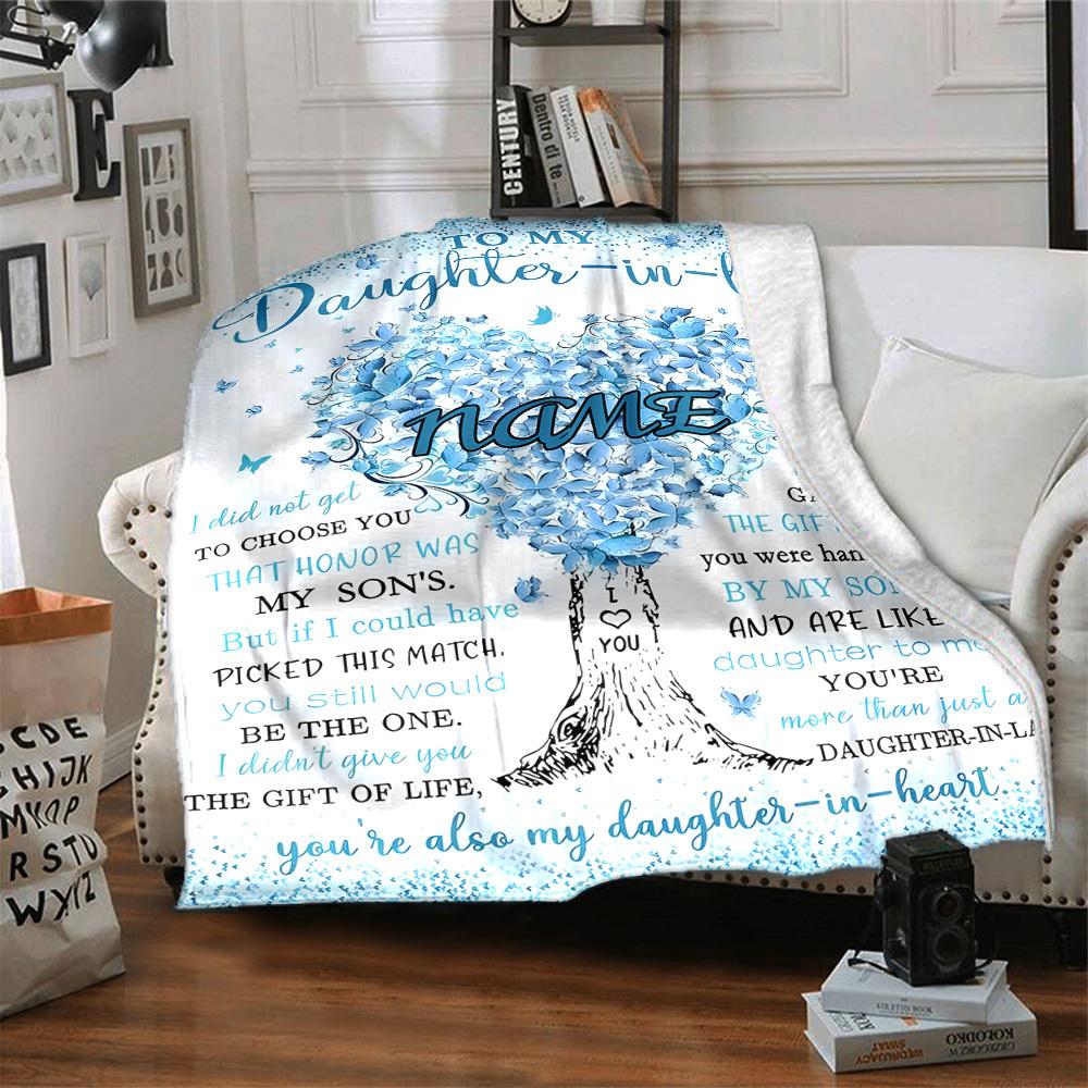 Tree Of Love Daughter Gift Lightweight Personalized Blanket Customize Your Name Durable Comfort Versatile For Sofa Couch Office Bed Picnics Four