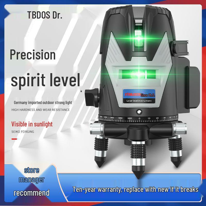 Vysoce přesná infračervená 5-liniová laserová vodováha pro stěnu a podlahu, samonivelační, zelené světlo, pro venkovní použití