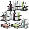 5 Set Stainless Steel Corner Shower Rack Wall Mount No Drilling Bathroom Storage Shelf for Shampoo Soap and Toothbrush Holder