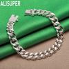 925 Sterling Silver 8mm Simple Interlocking Side Chain Atmospheric Bracelet Gift Jewelry