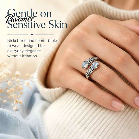 Faux Moonstone Ring Vintage Ring, Waterdrop Fake Gemstone Adjustable Open Healing Stone Band Jewelry for Couple, Women