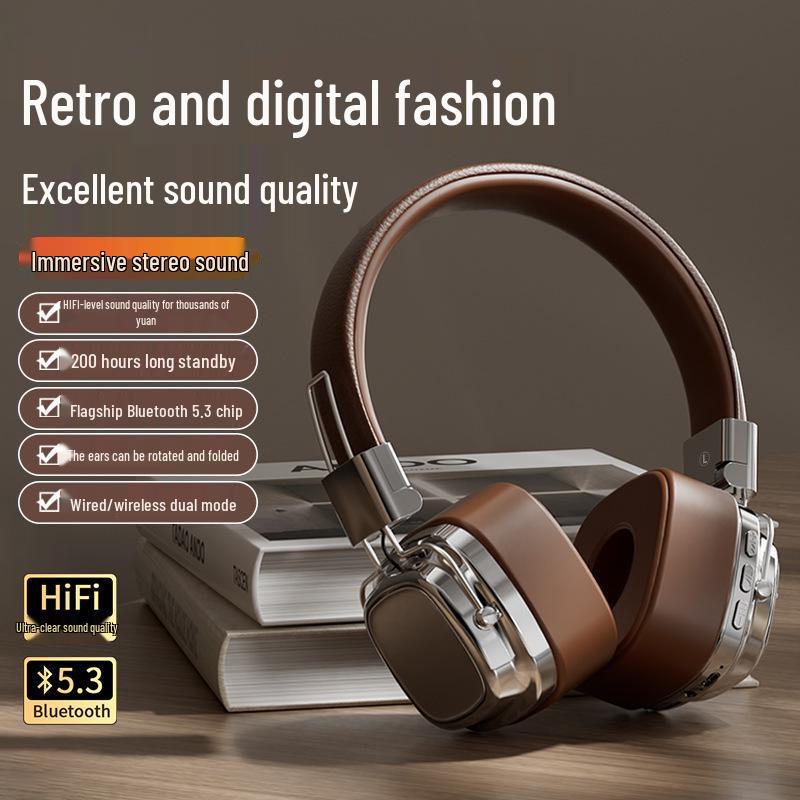 2024 American Retro Style Wireless Bluetooth 5.3 Headphones with Heavy Bass