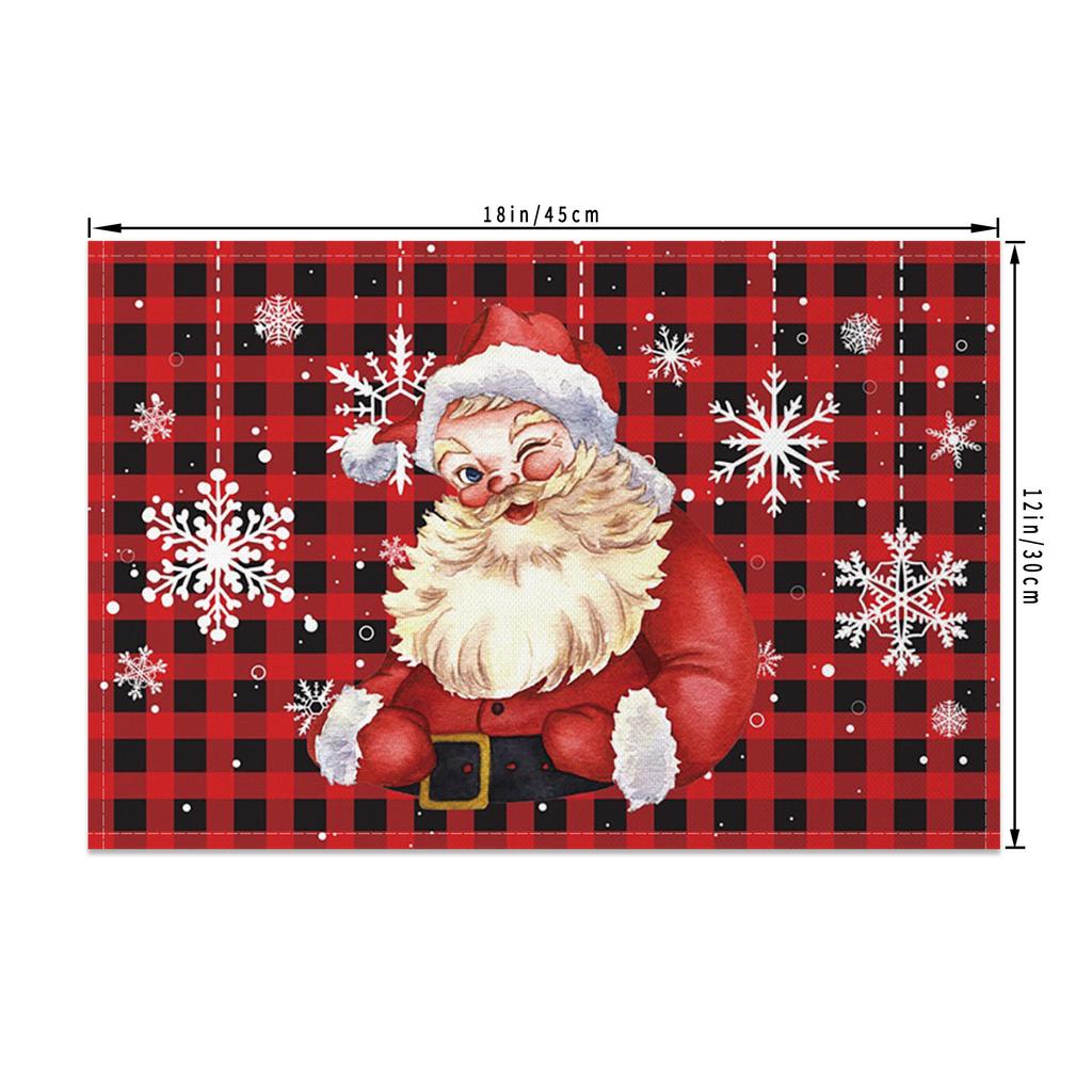 Christmas Placemats Santa Reindeer Sleigh Snowflakes Print Merry Christmas Festive Linen Dining Mats Western Table Holiday Decor