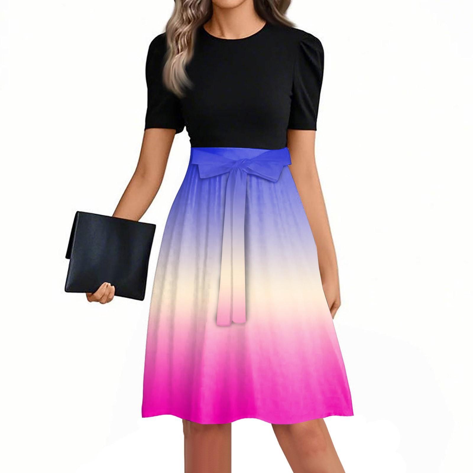 

Женское модное повседневное платье с короткими рукавами и круглым вырезом с принтом в стиле пэчворк XL