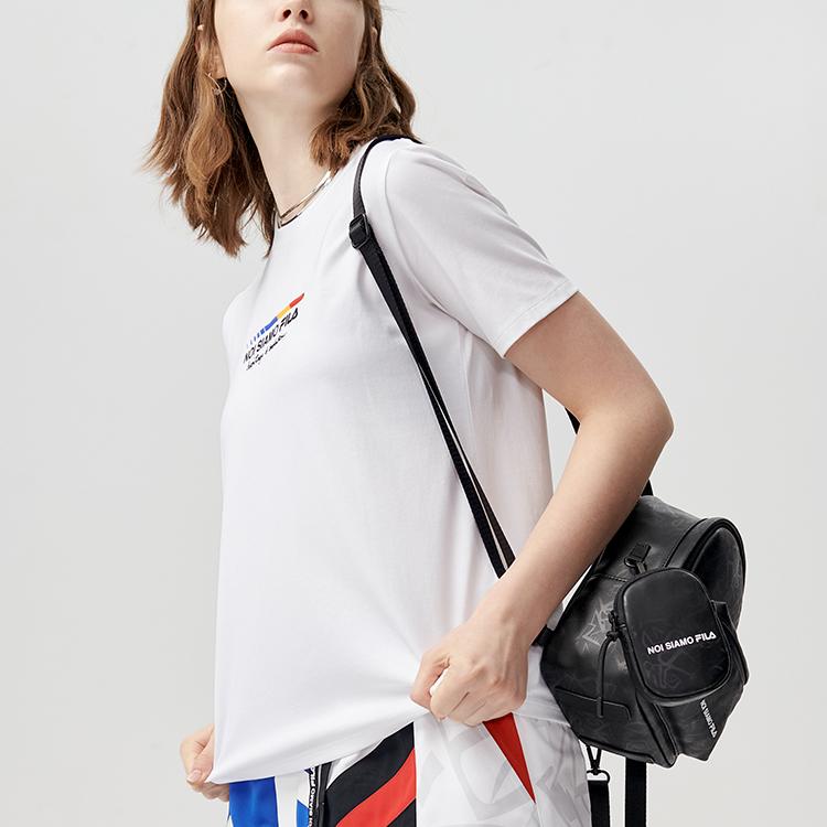 FILA Fusion Letter Print Knitted Sports Casual Round Neck Short Sleeve T-Shirt Women Tops Standard-White T11W121101F-WT
