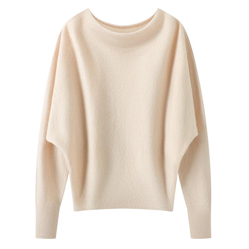Lekasha Cashmere Goat Sweater: 12-Gauge Stand-Up Collar, Batwing Sleeves, Autumn/Winter Loose Fit.