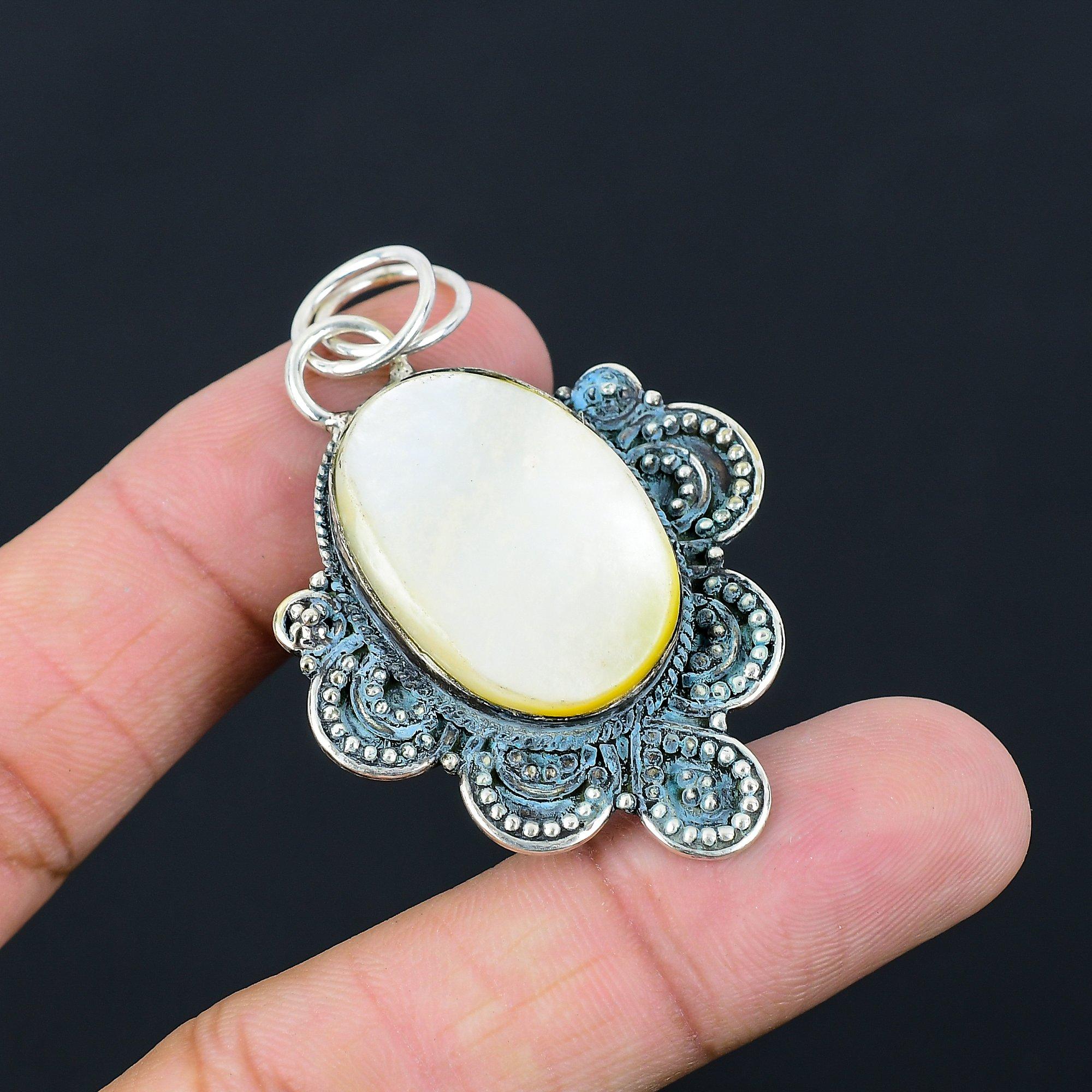 

Mothers day Deal Natural Mother Of Pearl Trendy New Pendant 925 Sterling Silver