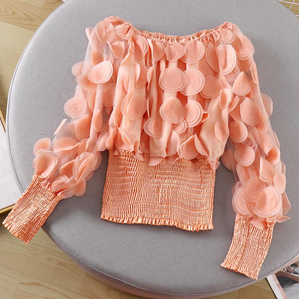 Buy Off Shoulder Womens Tops And Blouses Mesh Sheer Puff