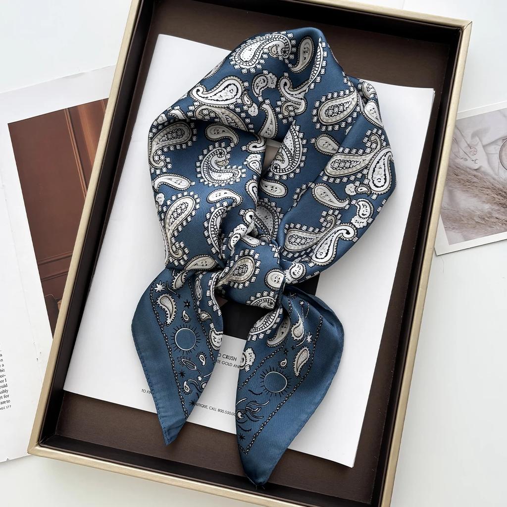 New Elegant Orchid Print Shawl Square Scarf for Women Soft Satin Neckerchief Female Hair Bands Ribbon Headband Bandana