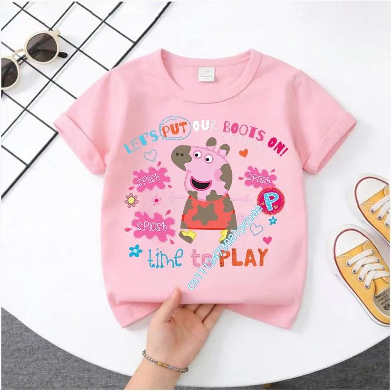 2026 New Edition Peppa Pig Kids' Pure Polyester Short-Sleeved Boys' Sportswear Girls' Casual Top Cartoon Print Summer T-Shirt
