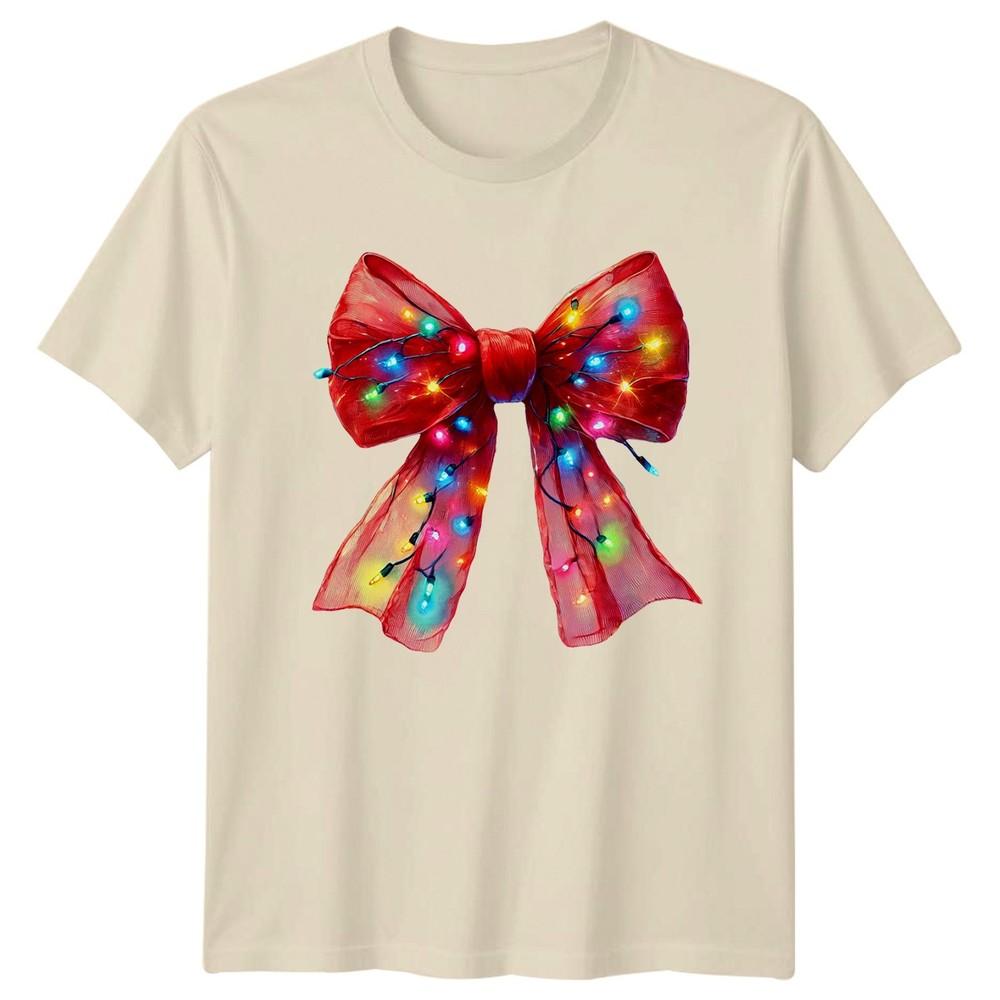 Red Bow Christmas Lights Holiday Graphic Unisexs TShirt Unisexs Tee Unisex Top